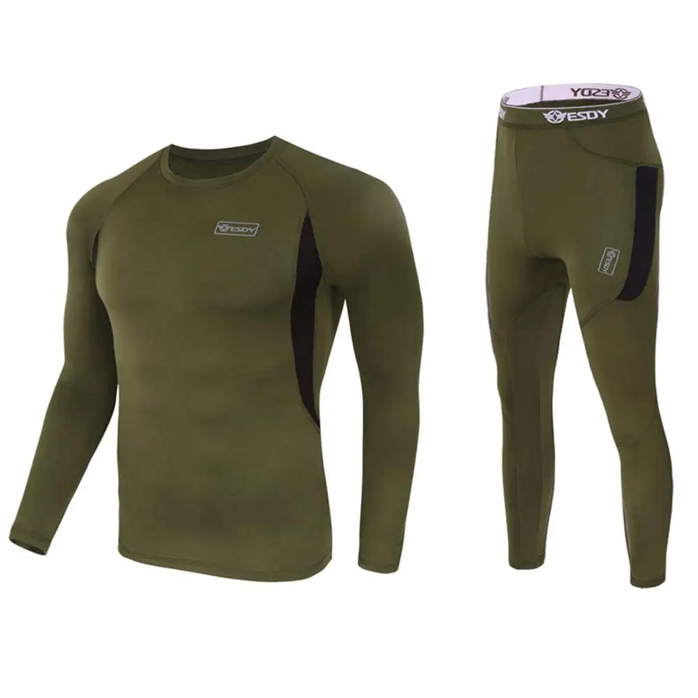 
New Black Army Green Combat Tactical Fleece Warm Sport Thermal Underwear set for men 