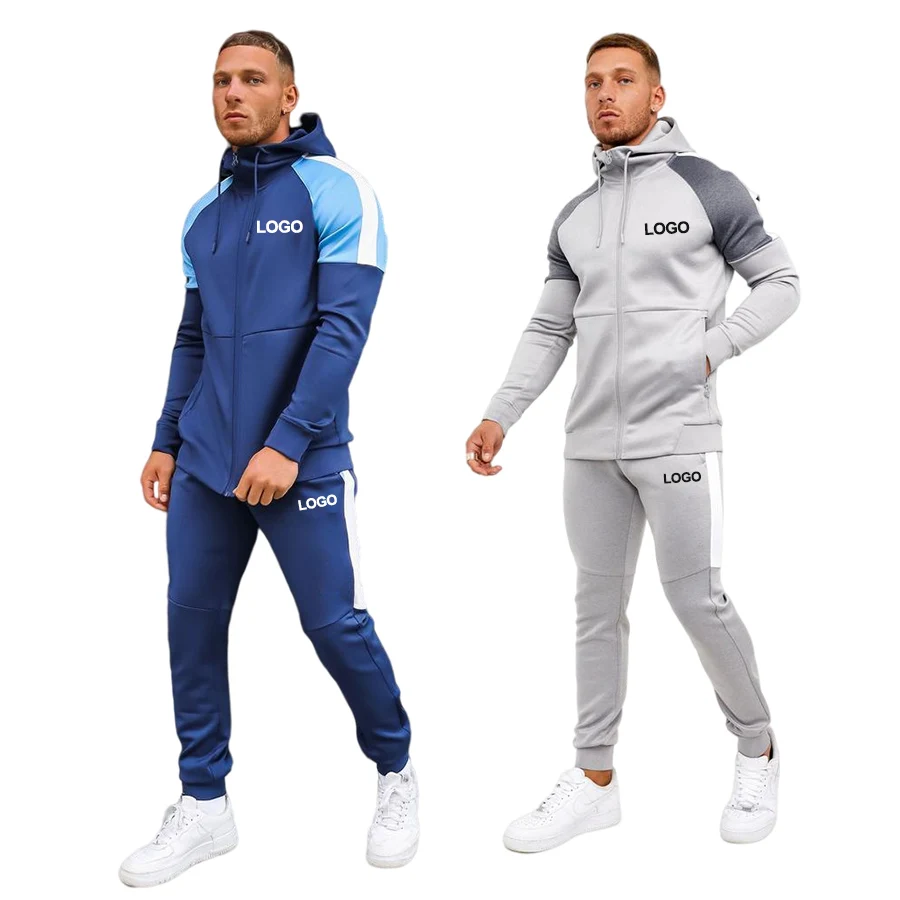 

high quality fashion design your logo men tracksuit hoodies zipper up sweatsuit track suite set, Grey,red oem or colors