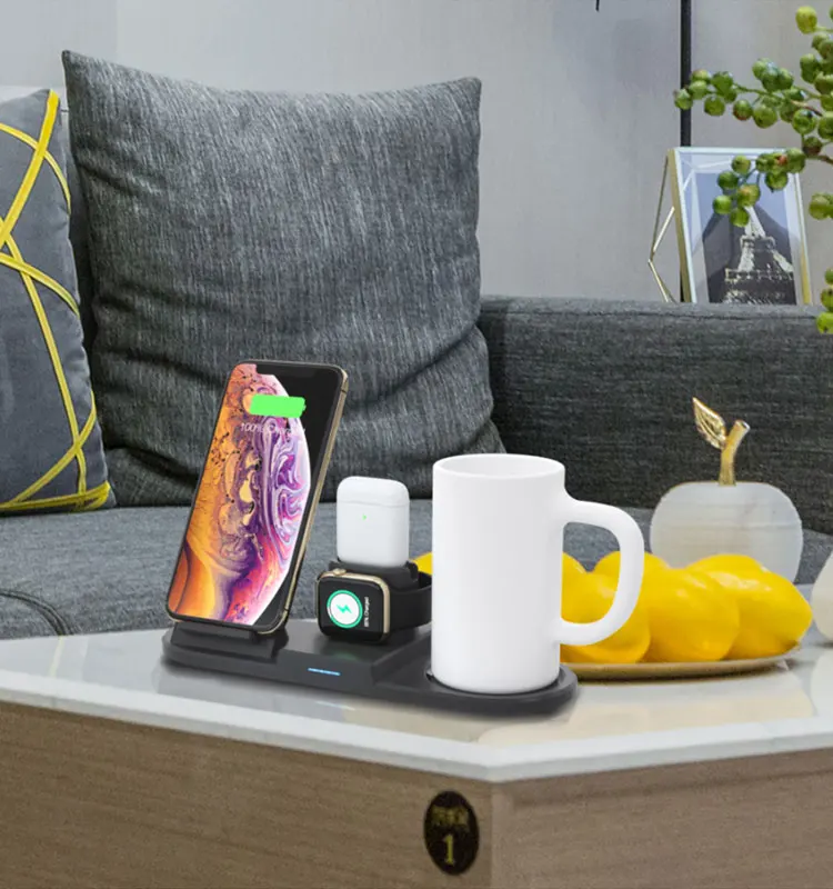 

hot products top 20 2 in 1 Coffee Mug Cup Warmer with Wireless Charger for mobile phone, Black/ white