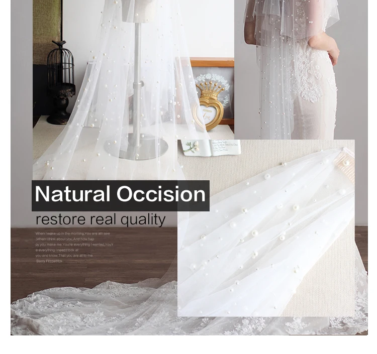 Xinmeiji Luxurious Fingertip Marriage Bridal Veil Pearls Beaded Plain