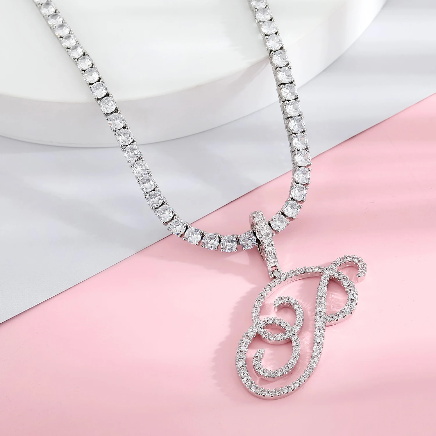 

NEW Fashion Personalized Cursive Letters A-Z Pendant& Necklace Hip Hop Cubic Zircon Charm jewelry for Men Women Gifts