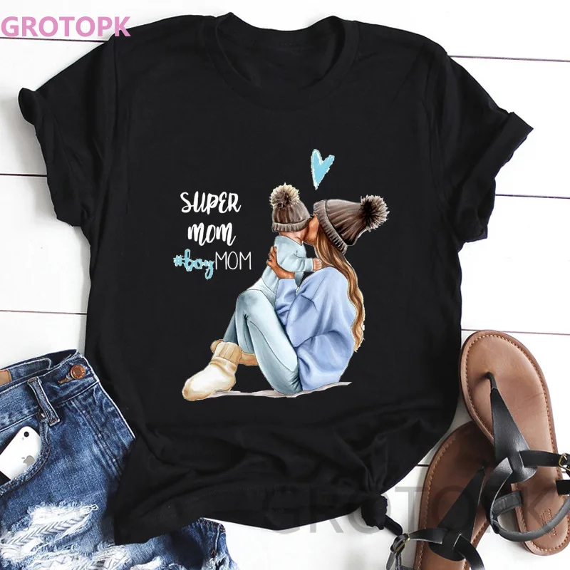 

Wholesale Mother's Love T-shirts for Women Mom and Daughter Black T-shirt Summer Short Sleeve Female T-shirt Top Vogue Polyester