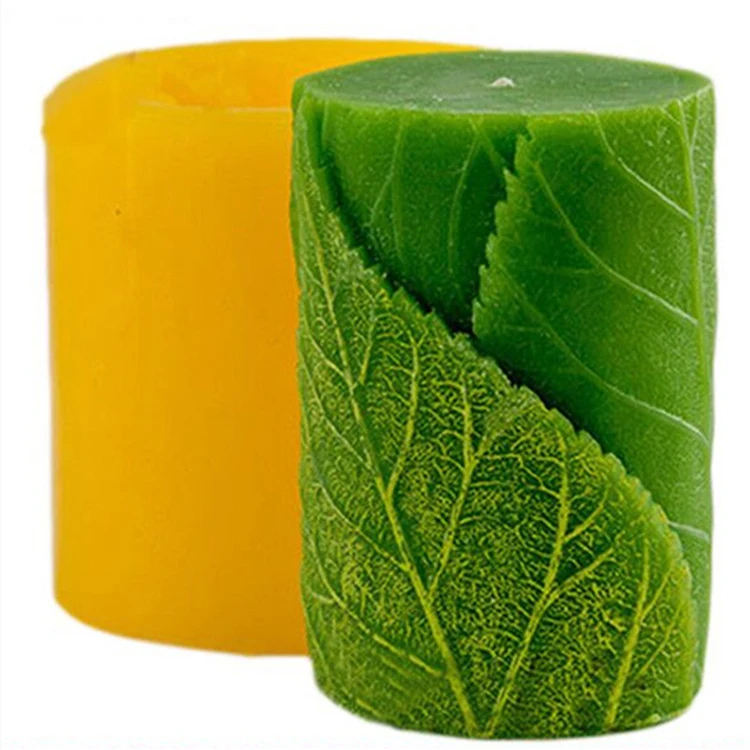 

3D Silicone Soap Candle Mold Classical Relief Cylinder with Leaves Mould for Handmade Craft Cake DIY Soap Dye Model Decoration