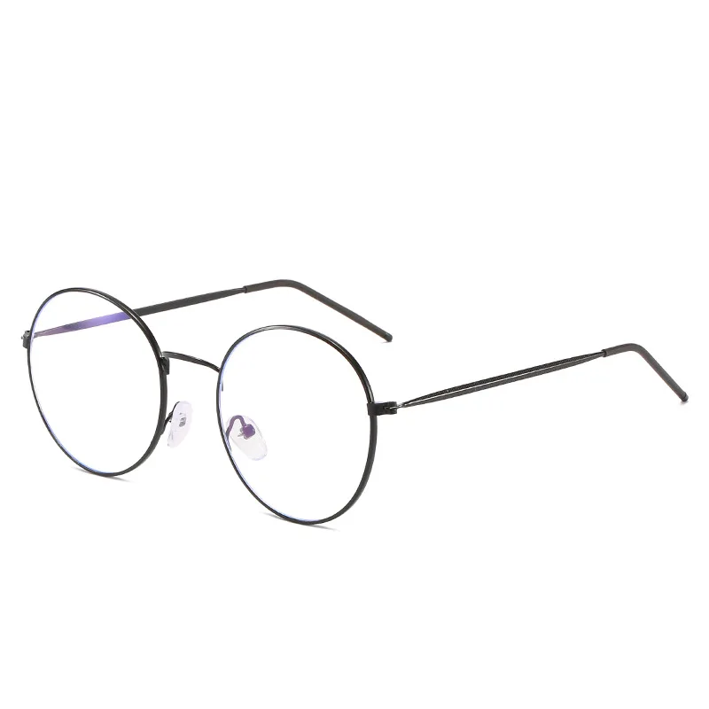 

stock 2021 Trendy Round circle glasses women men UV400 anti blue light gold/black Metal frame glasses