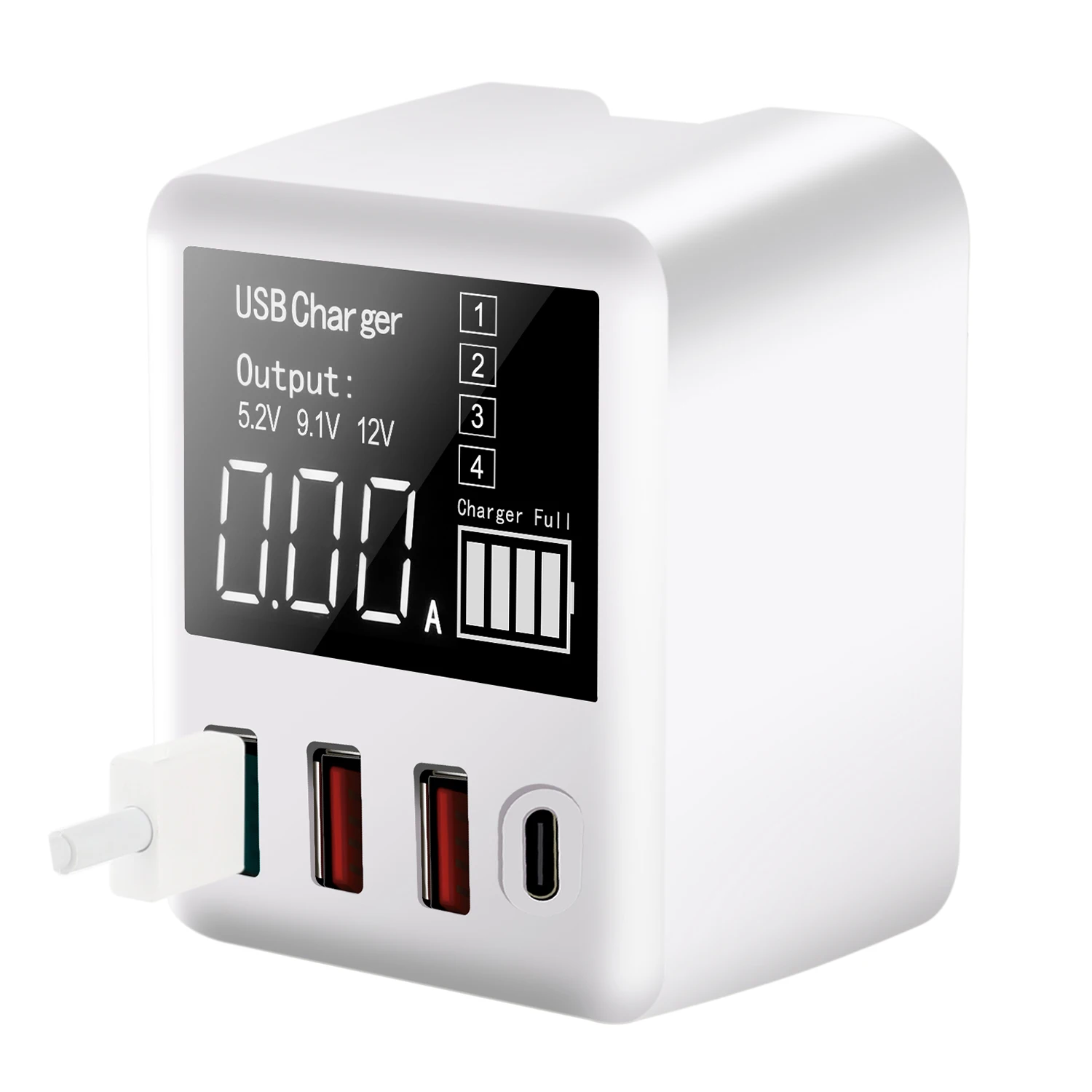 

40W 8A Quick charge A9T+ QC3.0 PD Adapter display Travel Wall-mounted Charging Stations portable usb charger, White