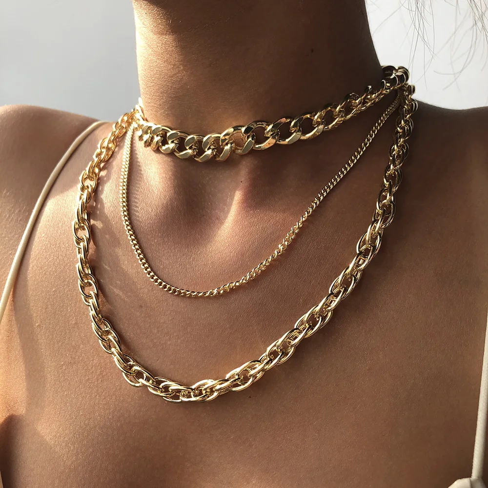 

JUHU Popular Explosion Punk Hip-hop Style Multilayer Alloy Necklace Personality Generous Metal Thick Chain Necklace, Picture shows