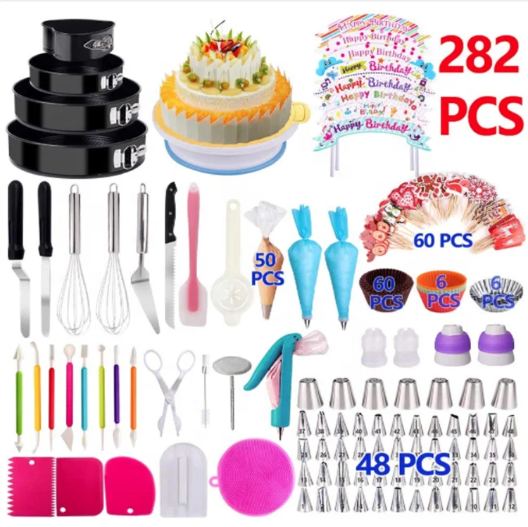 

2021 Upgrade 286 PCS Baking Set with Springform Cake Pans Set Cake Rotating Turntabl Cake Decorating Baking Set