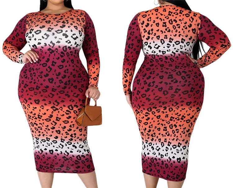 

Wholesale Fashion Casual 2020 Women Plus Size Autumn Leopard Colorful Dress.PP_046