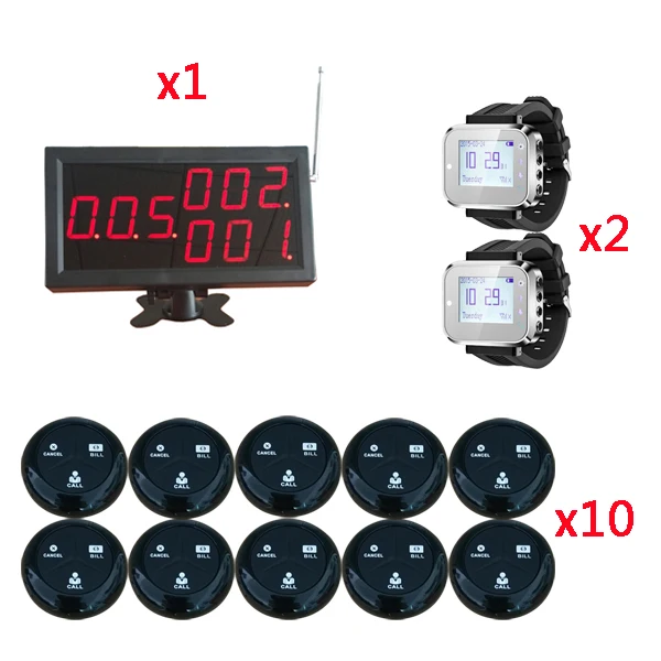 

Wireless Service Table Bell System For Restaurant Pager 1 Display 2 Watch 10 Button