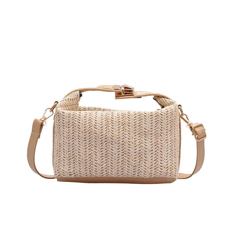 

Women Straw Bag 2021 Summer New Style Rattan Natural Bamboo Straw Shoulder Bag Single Shoulder Messenger Bag, Black khaki