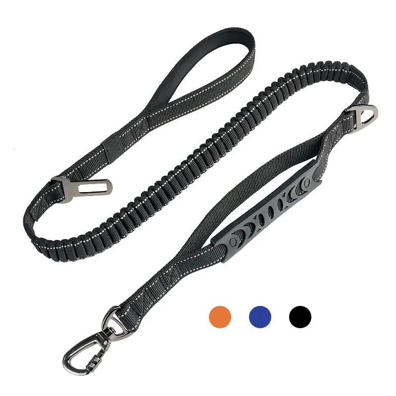 

Soft Padded Handles Reflective Buffer Strip Leas pet Durable Bungee Dog Leash With Car Seat Belt