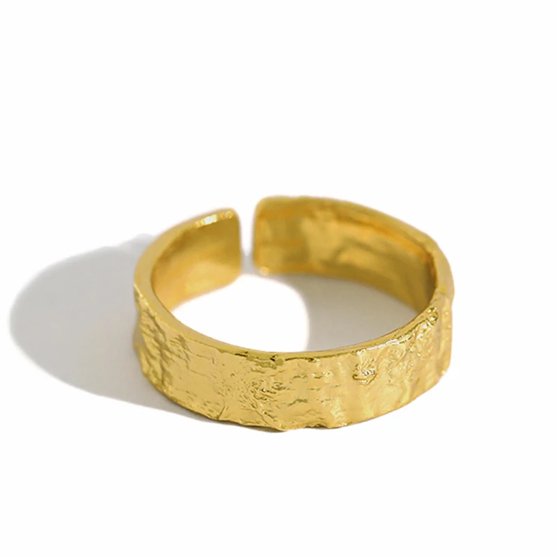 

In Stock Ready To Ship 925 Sterling Silver 18k Gold Irregular Simple Design Tin Foil Paper Pattern Finger Open Rings