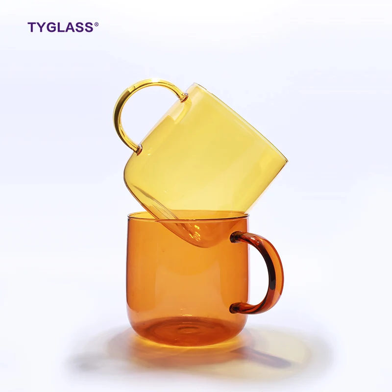 

Guaranteed Quality colored handmade borosilicate single wall glass cup with handle