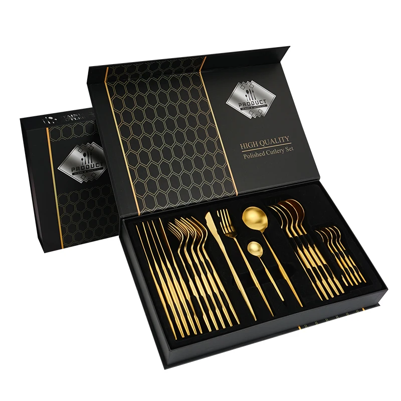 

Cutlery Sets Stainless Steel Luxury Gift 24pcs Spoon Knife Fork Flatware Sets with Box