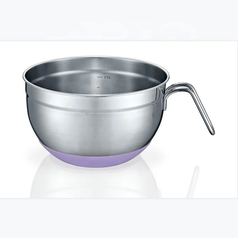 
3QT high quality stainless steel mixing bowl with non slipping silicone bottom and stainless steel handle 