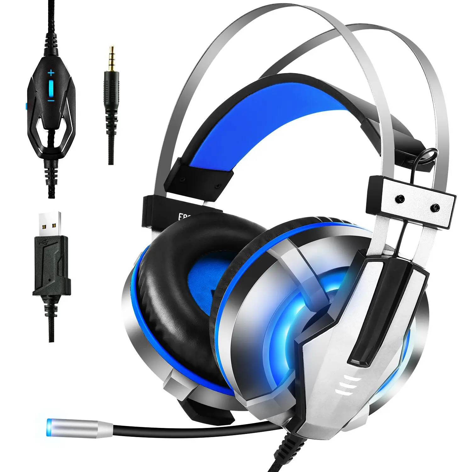 

EKSA Gaming Headset for PS4, PC, Xbox One Controller, Noise Cancelling Over Ear Headphones with Mic, LED Light, Bass Surround, Color