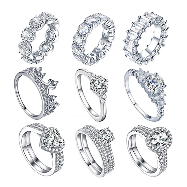 

XIXIA Wholesale Custom Fashion Fine Jewelry 925 Sterling Silver CZ Diamond Ring Wedding Band Engagement Rings for Women, Rose gold plated/sliver plated