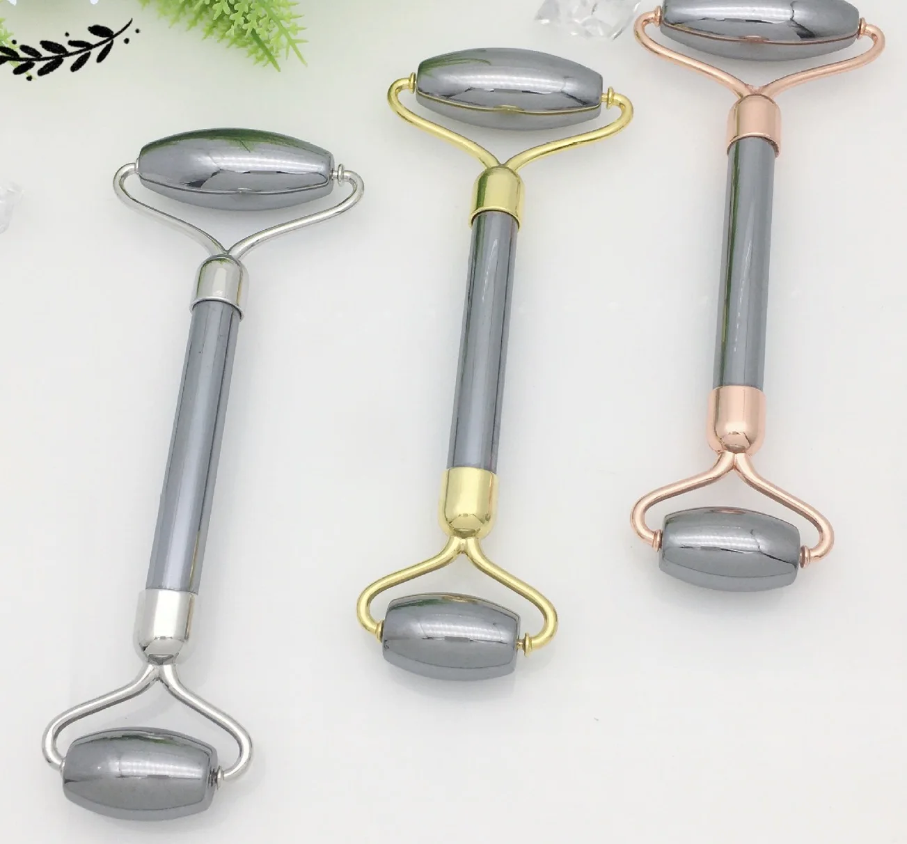 

2021 New Natural Terahertz Stone Facial Jade roller Massage Tools For Face, Black