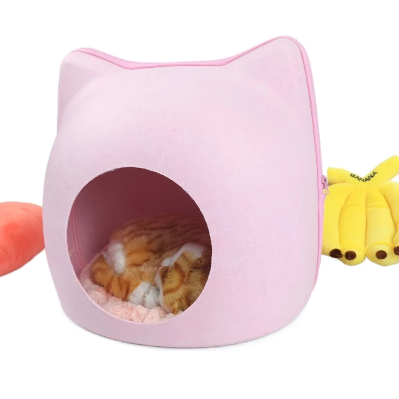 

Easy Detachable Natural felt Cat Bed Breathable Cat Pet Cave Dark Cat Bed House With Cushion, Yellow