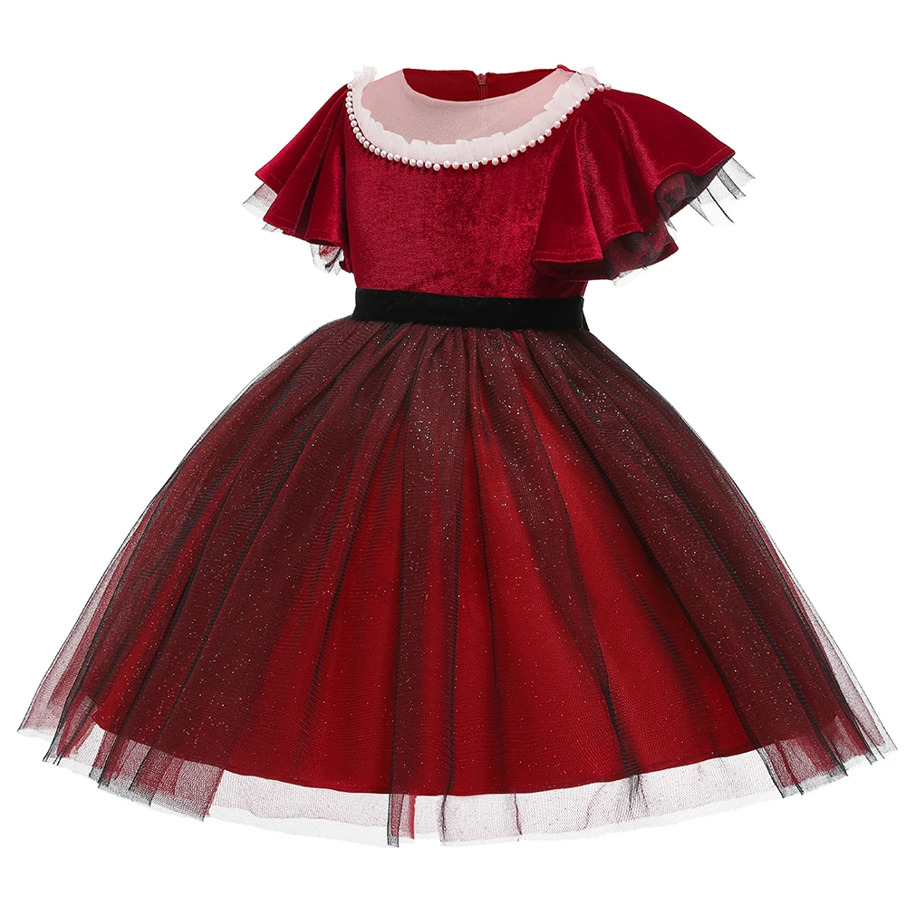 

Girl Party Wear Western Dress Children Flocks designs party Girls Dresses L5153, Red