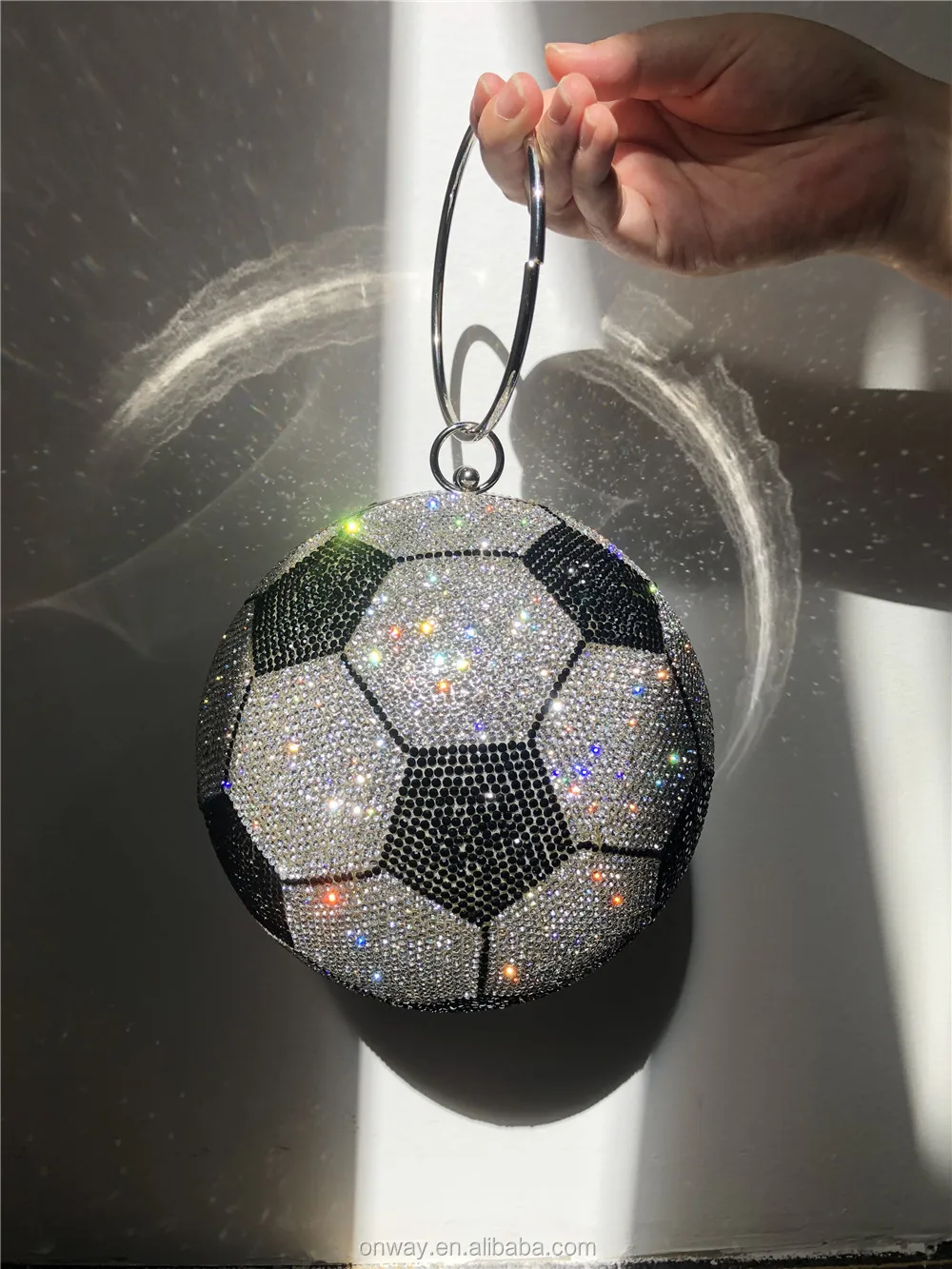 On-h75 New Design Shiny Diamond Football Shaped Bag Football