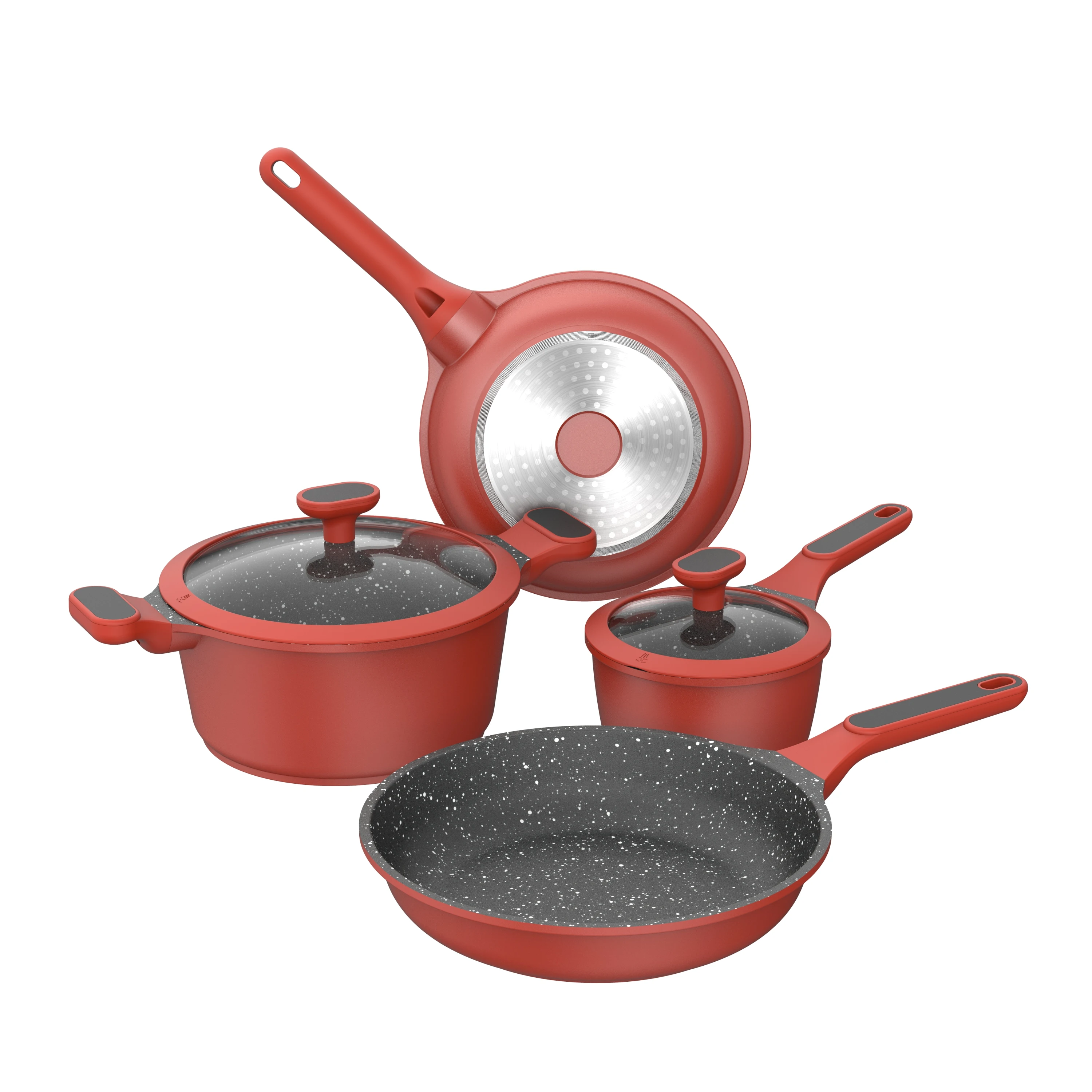 

BESCO Escalation Series 6pcs Non Stick Cooking Pot Set Pans Pots Set Cooking Pots Aluminum Sets with Ergonimic Handle Red