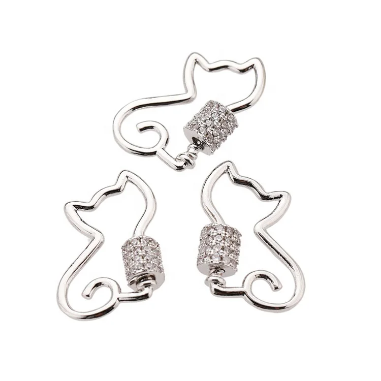

Wholesale Custom Fashion Korean Gold Plated Brass Cat Design Carabiner Zircon DIY Jewelry Accessory for Bracelet Necklace Making