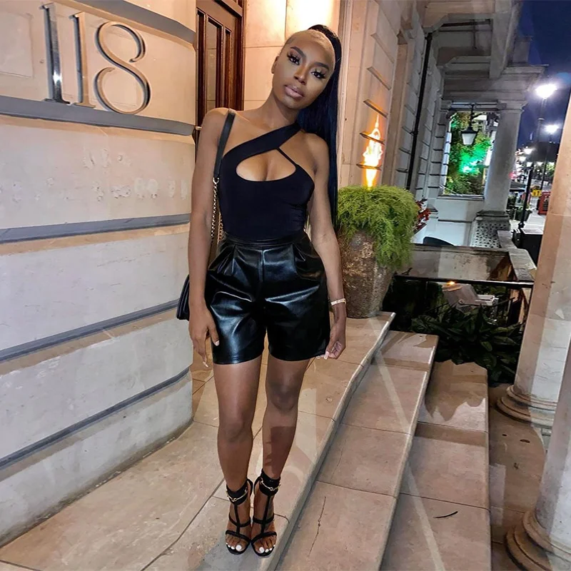 

2021 Summer Sleeveless Women Black One Shoulder Lingerie Wide Neck Slim Bodycon Bodysuits Jumpsuits, Customized color