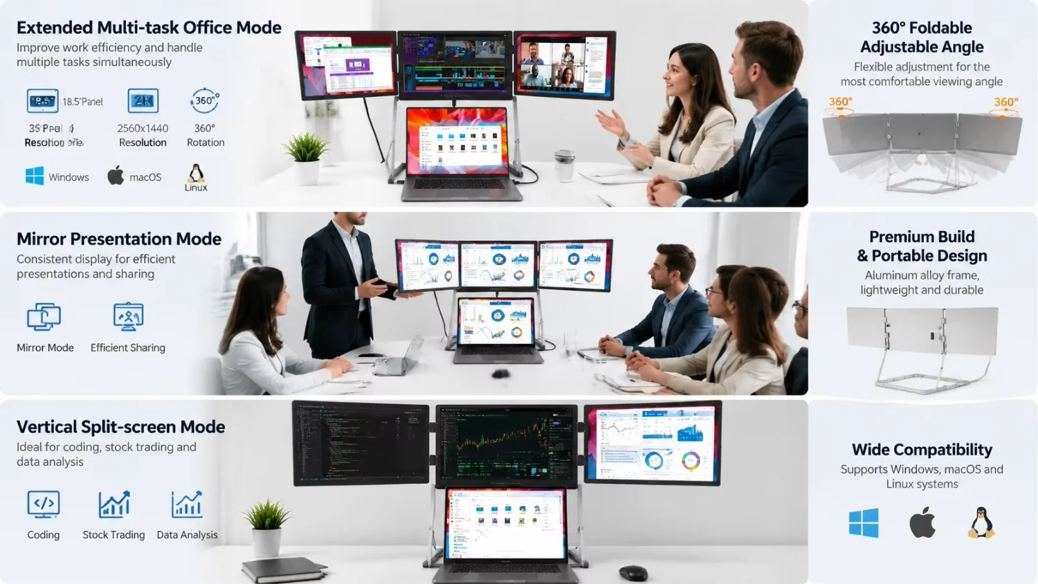 3×18.5" 2K Aluminium Triple Screen Workstation detail 6