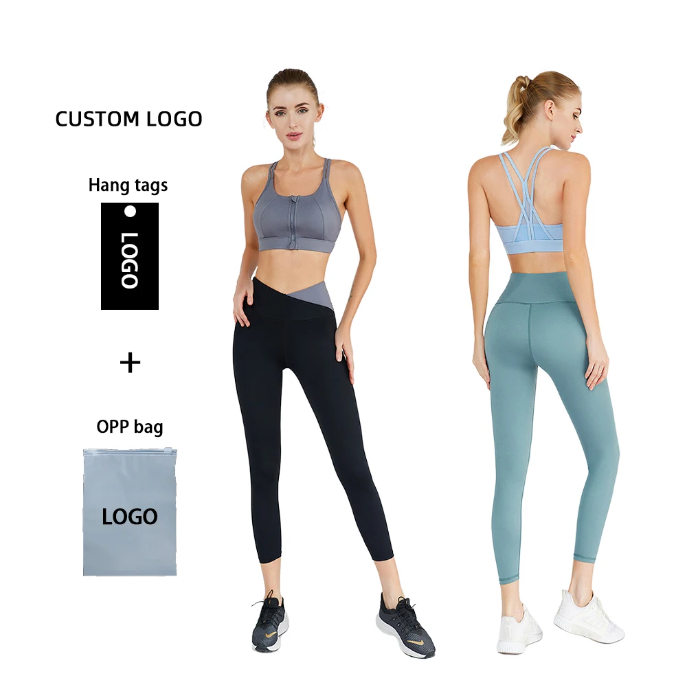 

Women Two Piece Front Zip Up Sports Bra Slim Pans Yoga Outfits Str Ots Workout Set