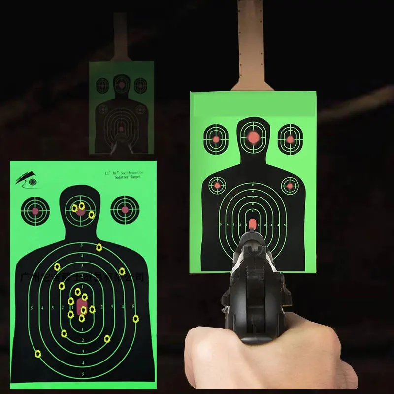 

25 PCS Target Shooting 12"x18" Silhouette Splatter Reactiveb Target Paper Targets Fluorescent Green For Gun or Archery Shooting