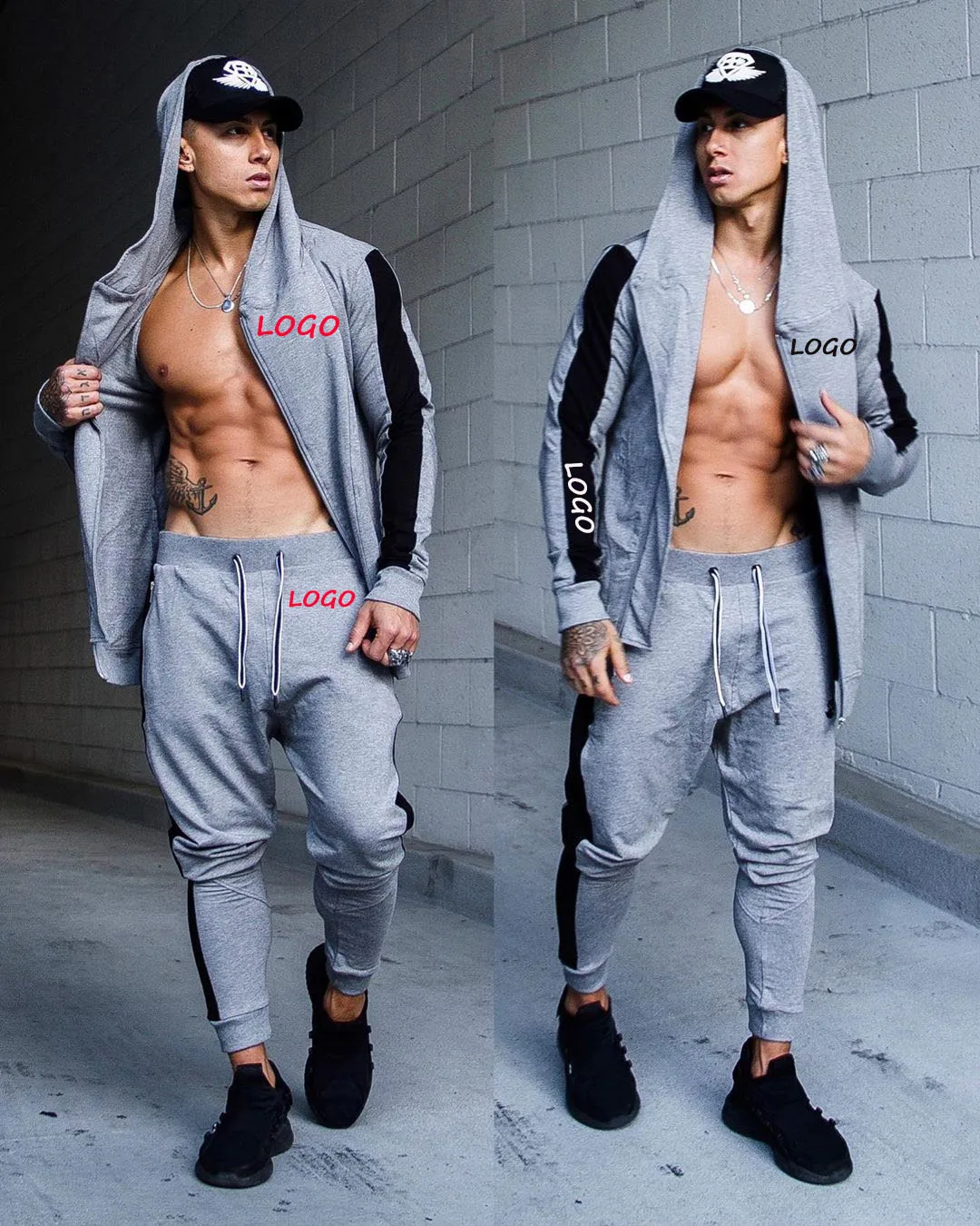 

Custom Logo hoodies Tracksuits Men solid color fitness sweatsuits joggers two piece set training sportswear cotton tracksuits