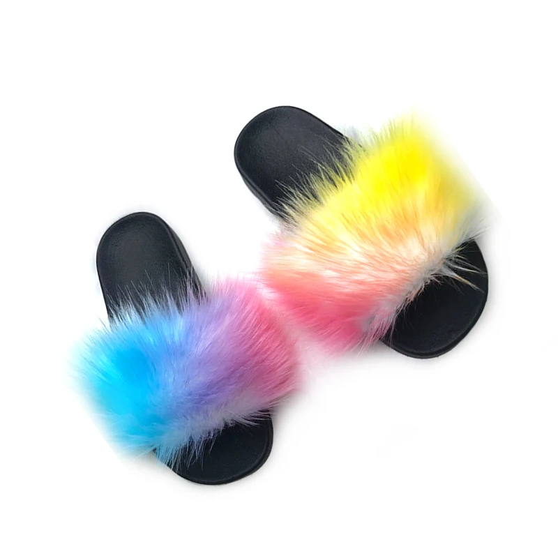 

Latest Summer Fashion Custom Colorful Furry Beach Fur Slippers Women