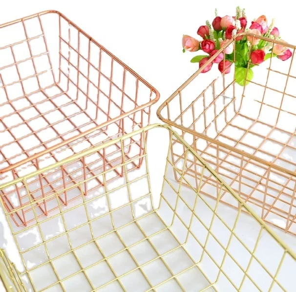 

Specializing Production Gold Storage Baskets Home Storage Wire Basket Receive clothes steel Basket, Silver/black/gold