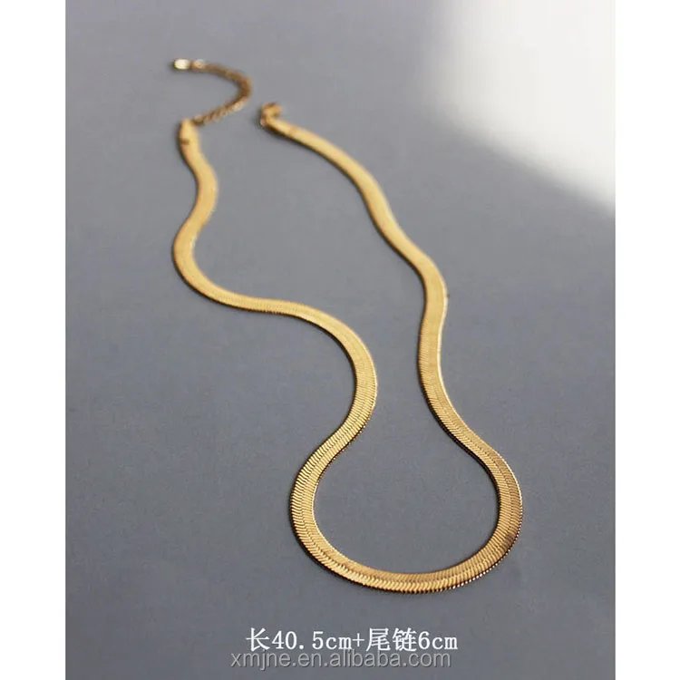 

Brass Vacuum Plating Real Gold Flat Thin Snake Bone Chain Short Fashion Simple Trendy Stacked Necklace Necklace Female w70