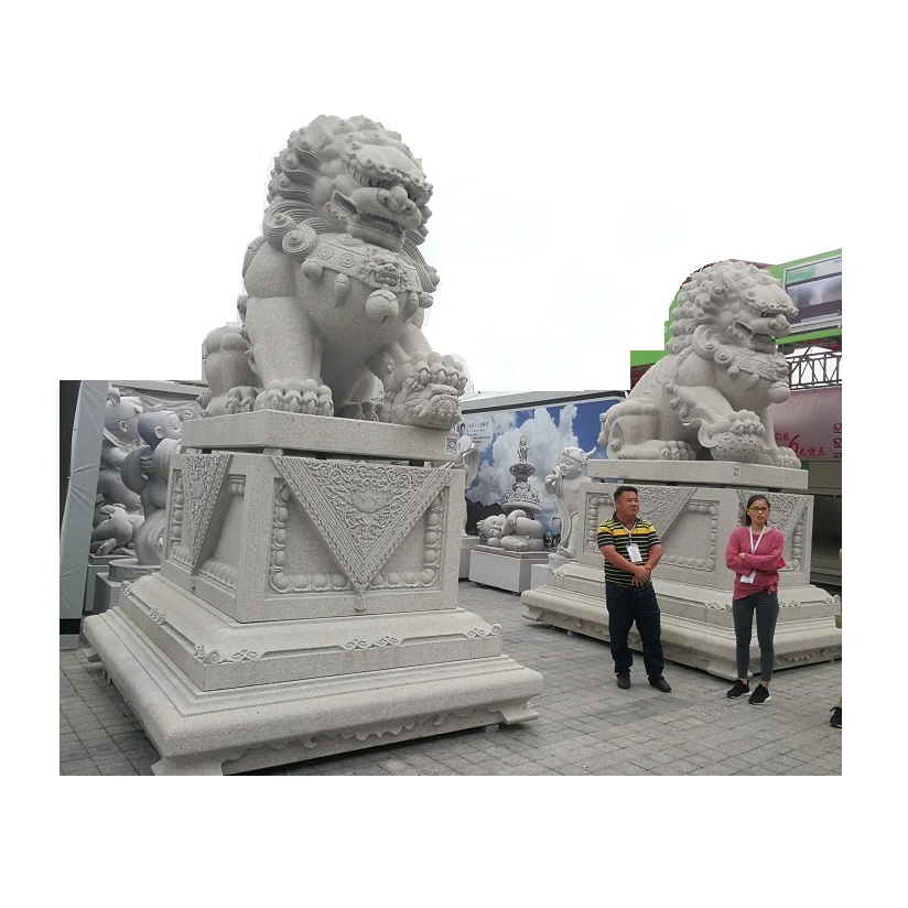 Big Granite Natural Stone Lion Carving, Outdoor Entrance Lion Statues Large