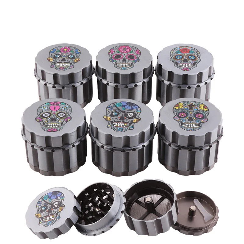 

Wholesale Skullhead Grinders 4 layers 55MM cigarette crusher smoking tobacco grinder with display box, Mix