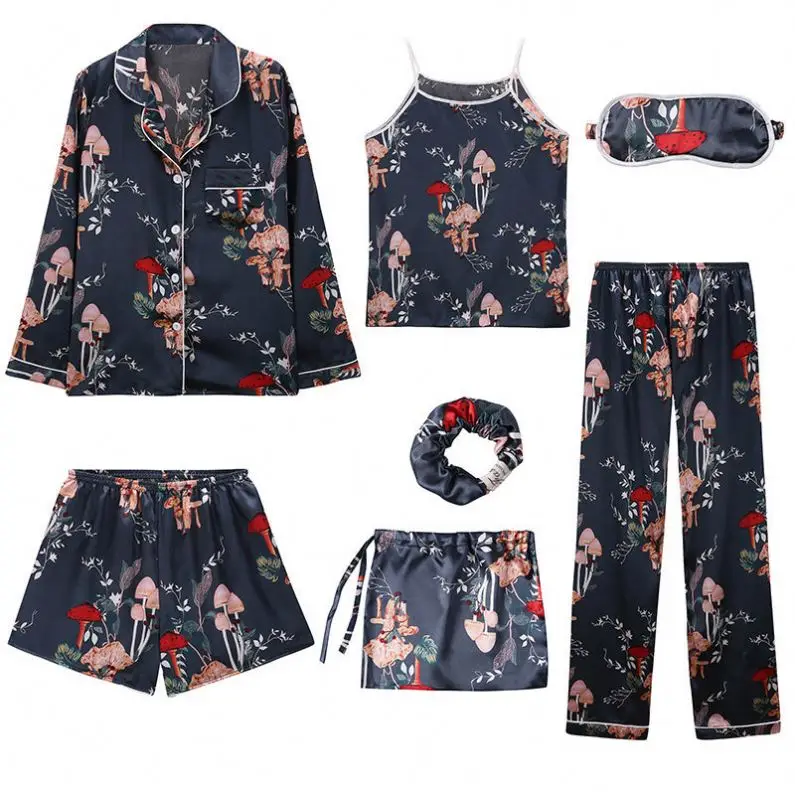 

Polyester plant printed comfortable pajamas sleepwear pajamas women