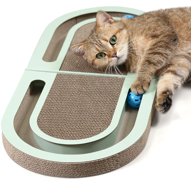 

Cat Scratching Cardboard with Trackball Foldable Green Scratch Pad with Interactive Bell Ball