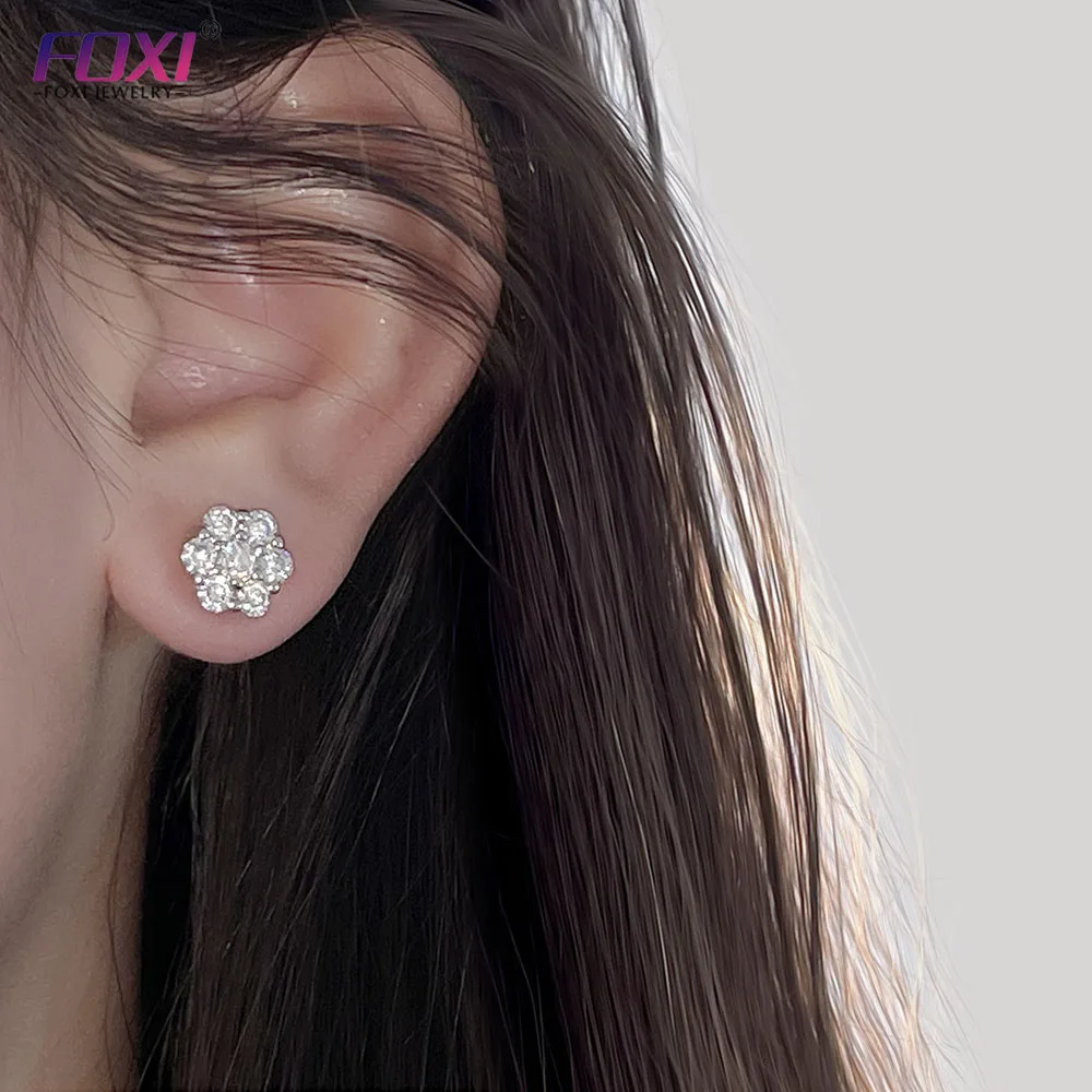 

Korean Cute flower Stud Earrings For women fresh and sweet Statement Earring Girl diamond Flower Stud Earring