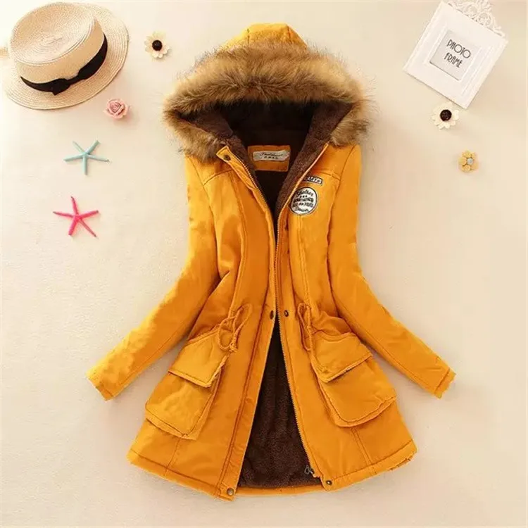 

2021fashion Polyester & Cotton Plus Size Coat Woman Winter fleece Winter Parkas Mid-Long Style Female Coat, 12 colors