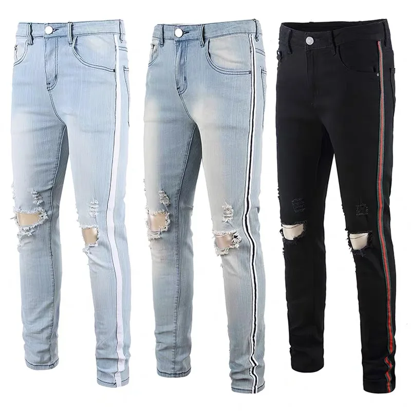 

Custom Logo Men Denim Pants Side Stripe Jeans