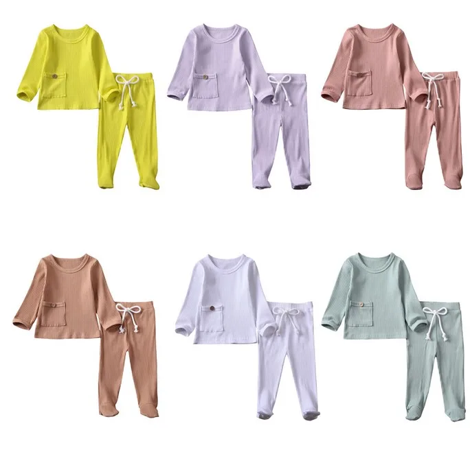 

0-6M Spring Autumn Newborn Baby Boy Girls Clothes Sets Toddler Unisex Baby Ribbed Knitted T-shirts+Pants Leggings Cotton