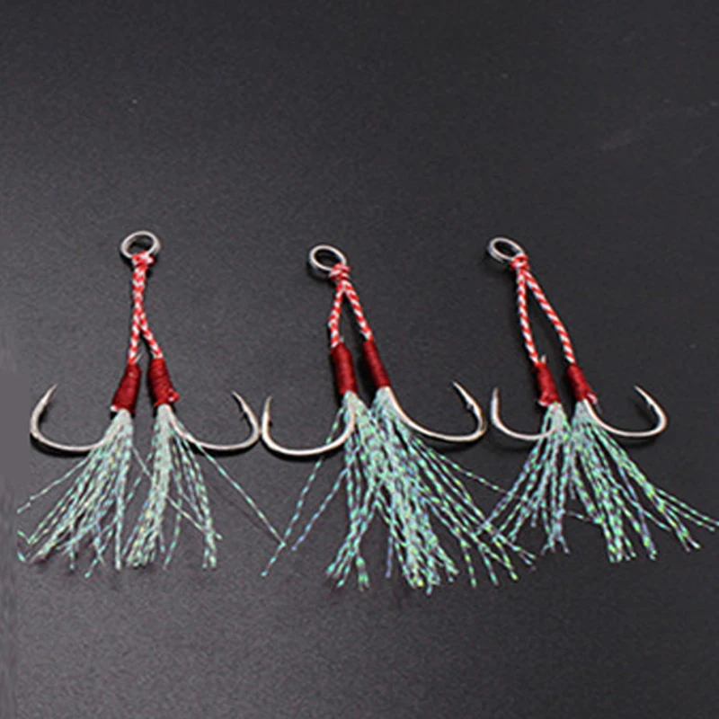 

Hot sale Double hook All Sizes High Carbon Steel Anti Corrosion Hard Jigging Hook fishing Assist hooks for fishing lure, Black,white