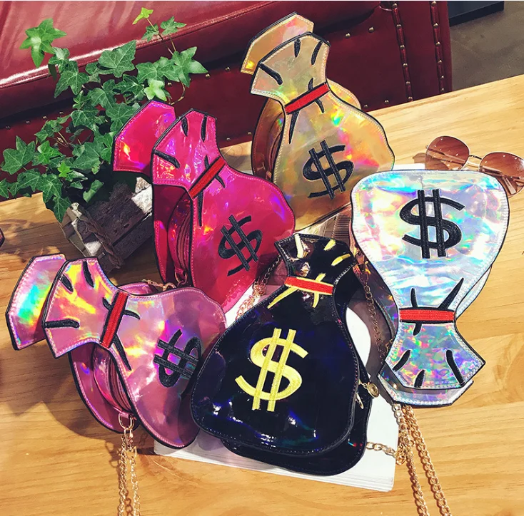 

Funny Embroidery Dollars Shaped Crossbody Bags Laser Ladies Chain Shoulder Dollar Sign Bag Women Handbags