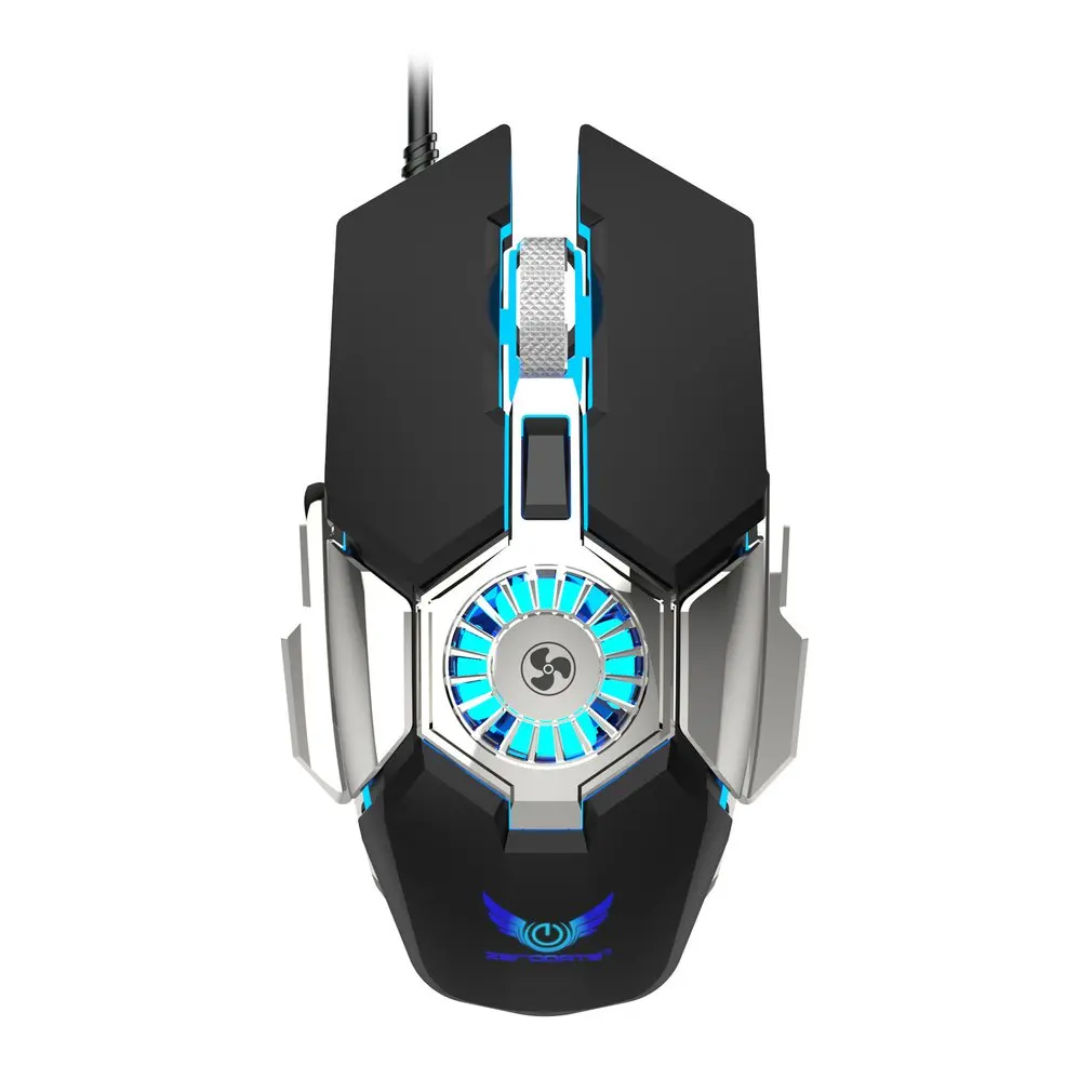 

Fan Cooling Creative Mice 7 Button Backlit Support Macro Definition Gaming Mechanical Wired Mouse, Silver black