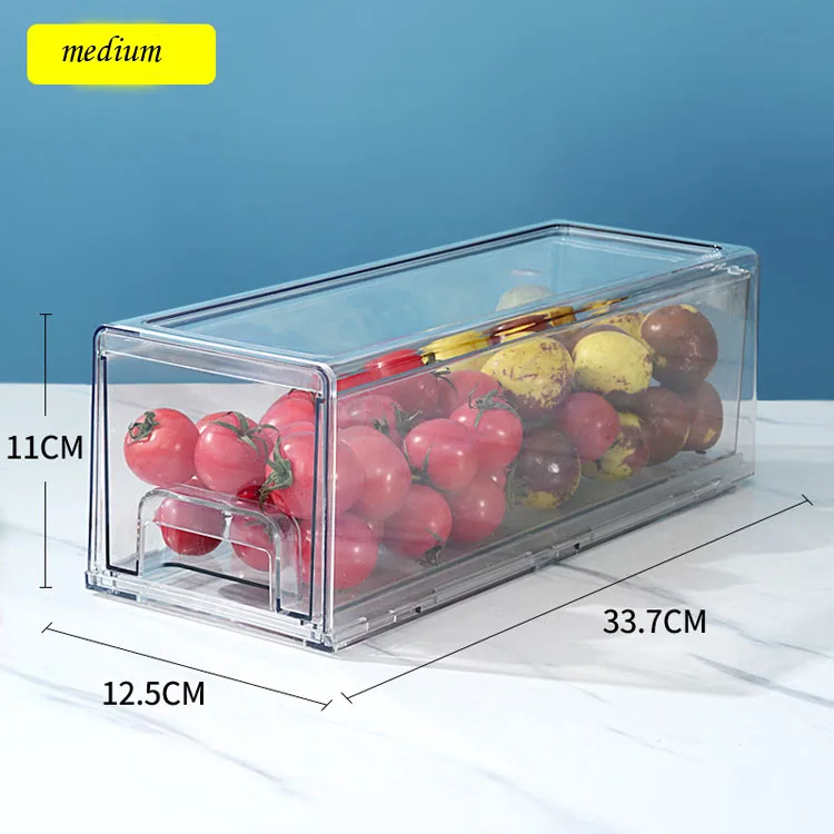 

High Quality Plastic Multipurpose Medium Fridge Food Storage Bin Container Organizer With Drawer