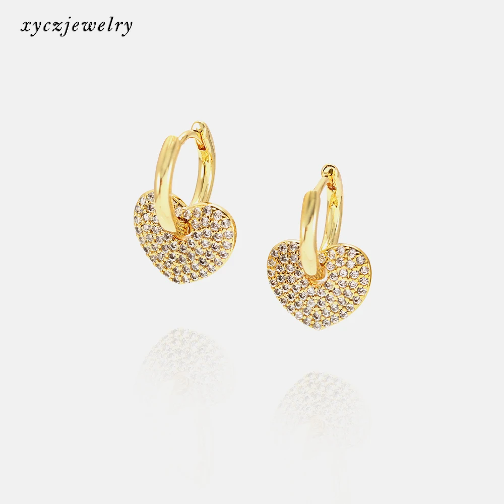 

Trendy Luxury jewelry for women gold plated white cz heart drop earrings, Picture