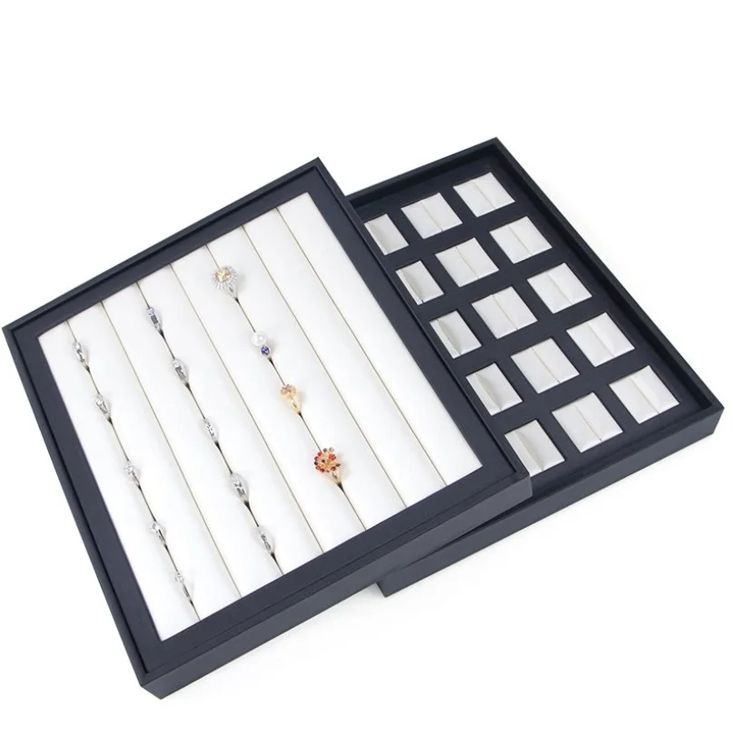 

Pu black white Jewelry rings pendant necklace earrings studs bracelet display trays