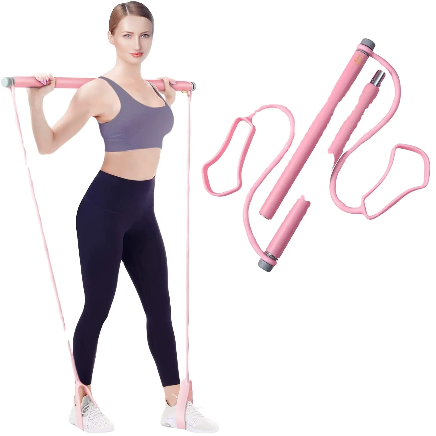 

Wellshow Sport Multifunction Pilates Bar Kit with Resistance Band Yoga Fitness Tool Stick Stretching Gym Fitness, Customized color